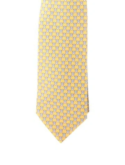 Pre-owned Hermes Silk Printed Tie In Yellow