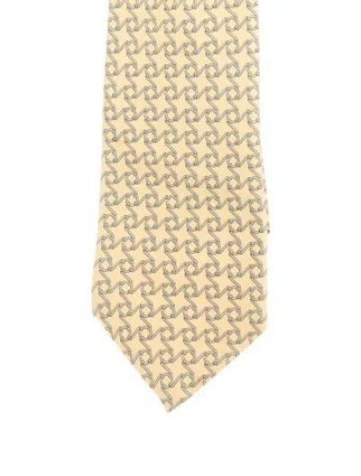 Pre-owned Hermes Silk Printed Tie In Yellow