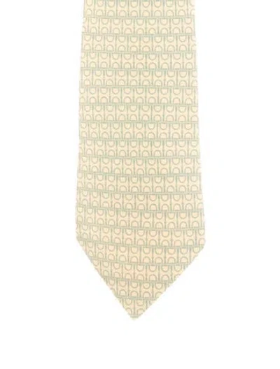 Pre-owned Hermes Silk Printed Tie In Yellow