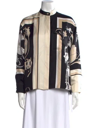 Pre-owned Hermes Silk Printed Top In Black/neutrals