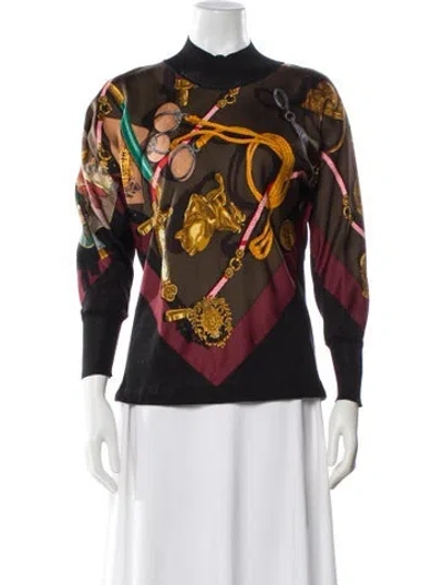 Pre-owned Hermes Silk Printed Top In Brown