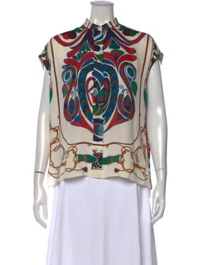 Pre-owned Hermes Silk Printed Top In Multi