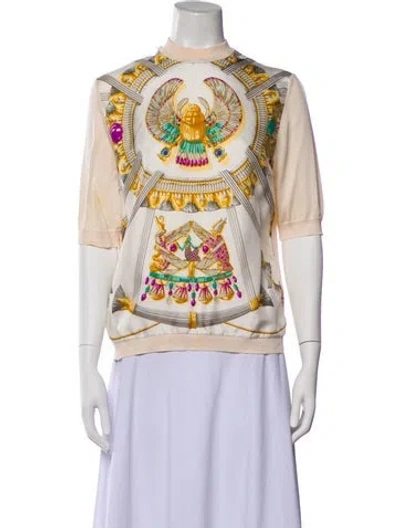 Pre-owned Hermes Silk Printed Top In Neutral