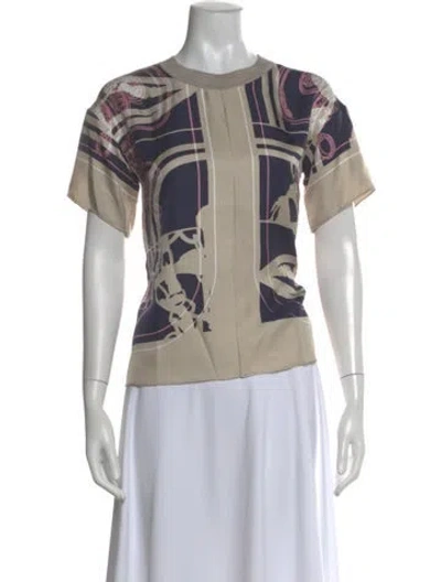 Pre-owned Hermes Silk Printed Top In Neutral