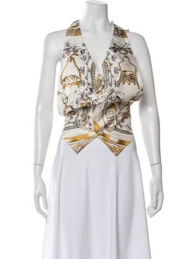 Pre-owned Hermes Silk Printed Top In Neutral