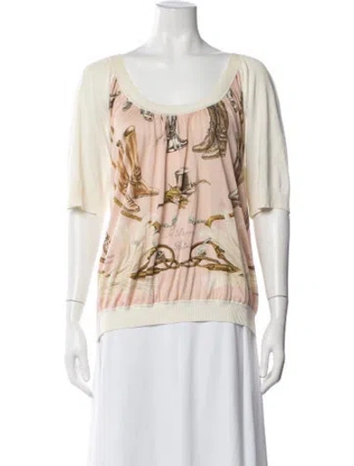 Pre-owned Hermes Silk Printed Top In Neutral