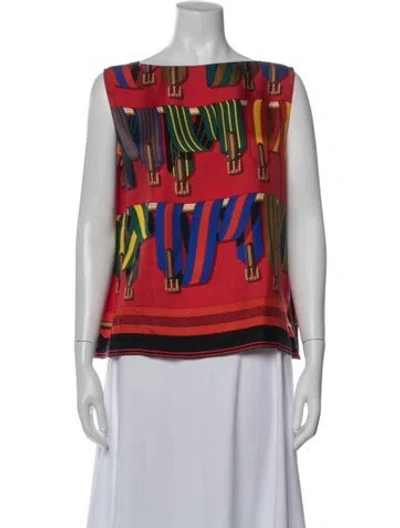 Pre-owned Hermes Silk Printed Top In Red