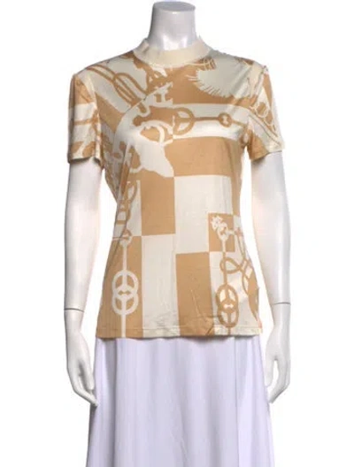 Pre-owned Hermes Silk Printed T-shirt In Neutrals