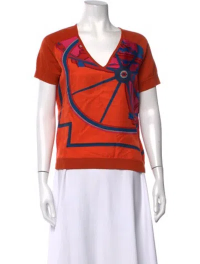 Pre-owned Hermes Silk Printed T-shirt In Orange