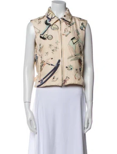 Pre-owned Hermes Silk Printed Vest In Neutral