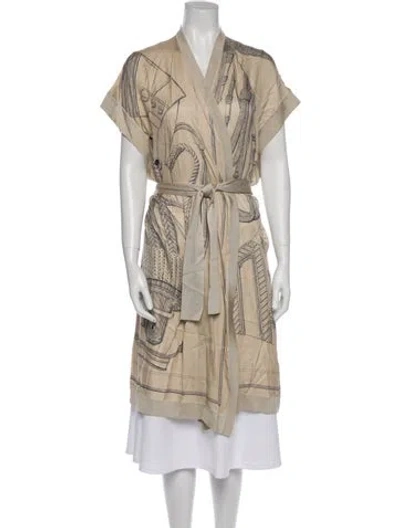 Pre-owned Hermes Silk Printed Vest In Neutral