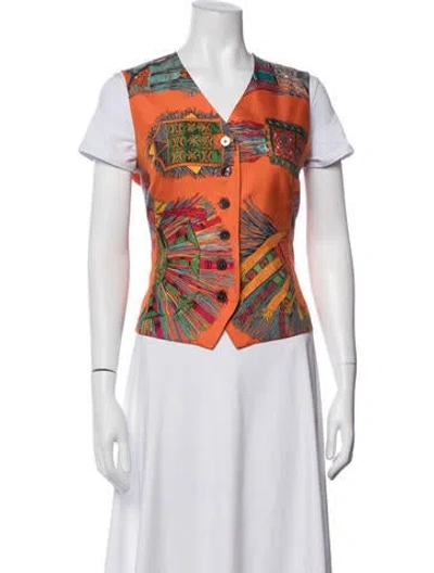 Pre-owned Hermes Silk Printed Vest In Orange