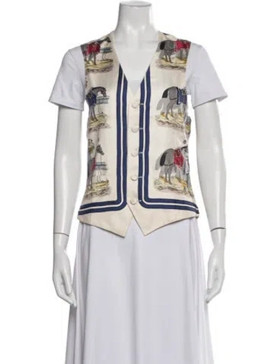 Pre-owned Hermes Silk Printed Vest In White