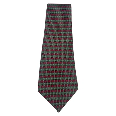 Pre-owned Hermes Silk Red And Green Square Print Tie