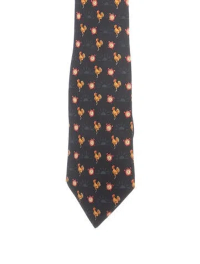 Pre-owned Hermes Hermès Silk Roaster Belt Neck Tie In Black