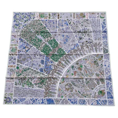 Pre-owned Hermes Silk Scarf Fleurs De Giverny Christine Henry Parme 90 Cm In Gray