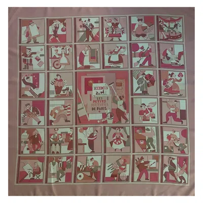 Pre-owned Hermes Hermès Silk Scarf "les Petits Métiers De Paris" 2006 In Gray