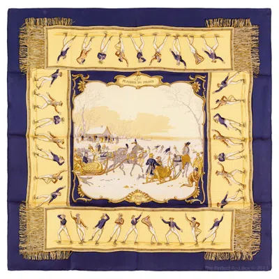 Pre-owned Hermes Silk Scarf - Les Plaisirs Du Froid - Blue - Excellent Condition!!