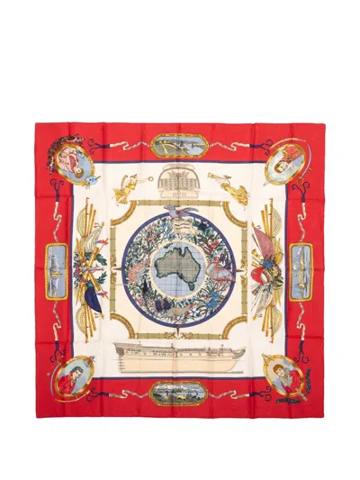 Pre-owned Hermes Silk Scarf In Red