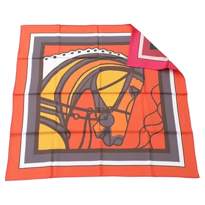 Pre-owned Hermes Hermès Silk Scarf Robe Du Soir Pop Double Face Orange Pink 90 Cm