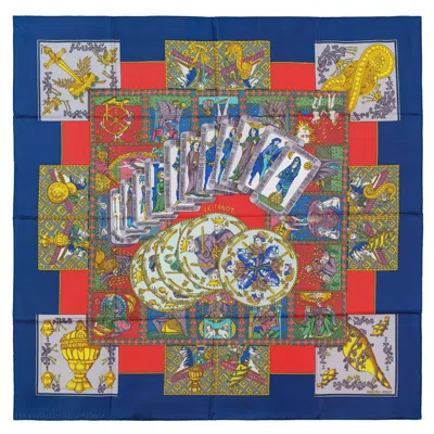 Pre-owned Hermes Silk Scarf - Tarot - Blue Red Multicolor - Excellent Condition!
