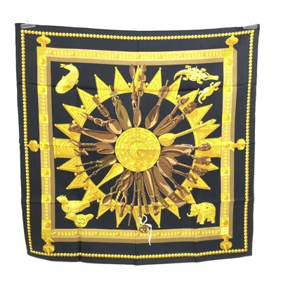 Pre-owned Hermes Hermès Silk Scarf With African Women's Motifs () In Black