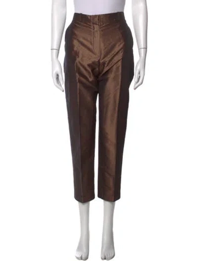 Pre-owned Hermes Silk Straight Leg Pants In Brown
