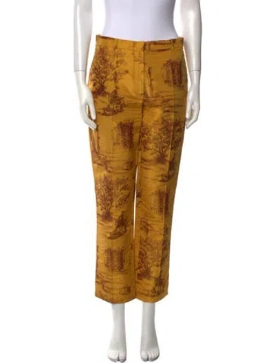 Pre-owned Hermes Silk Straight Leg Pants In Yellow