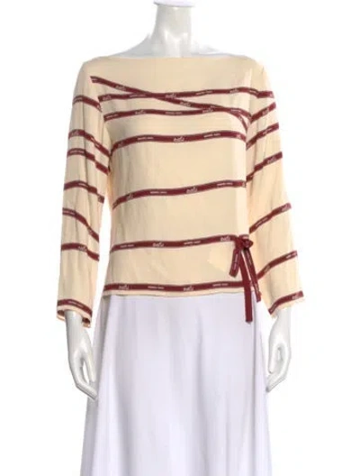 Pre-owned Hermes Silk Striped Blouse In Neutral