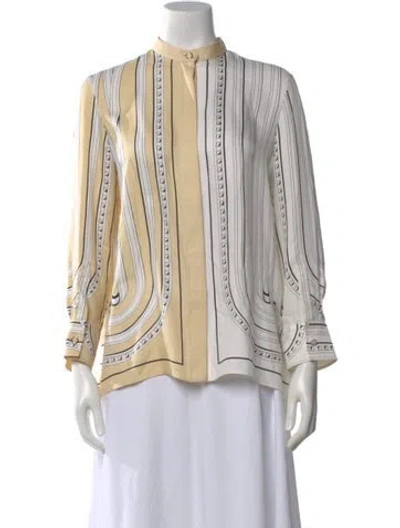 Pre-owned Hermes Silk Striped Blouse In Neutral