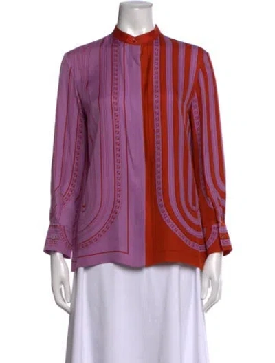 Pre-owned Hermes Silk Striped Blouse In Purple