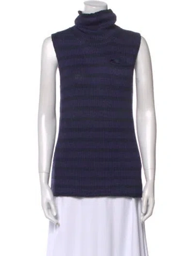 Pre-owned Hermes Silk Striped Sweater In Blue