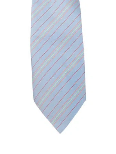 Pre-owned Hermes Silk Striped Tie In Blue