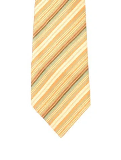 Pre-owned Hermes Silk Striped Tie In Orange