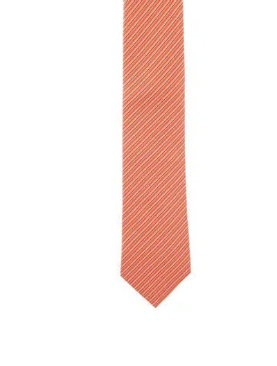 Pre-owned Hermes Silk Striped Tie In Orange