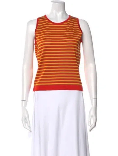 Pre-owned Hermes Silk Striped Top W/ Tags In Orange