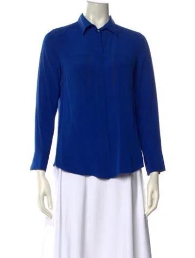 Pre-owned Hermes Silk Three-quarter Sleeve Button-up Top In Blue
