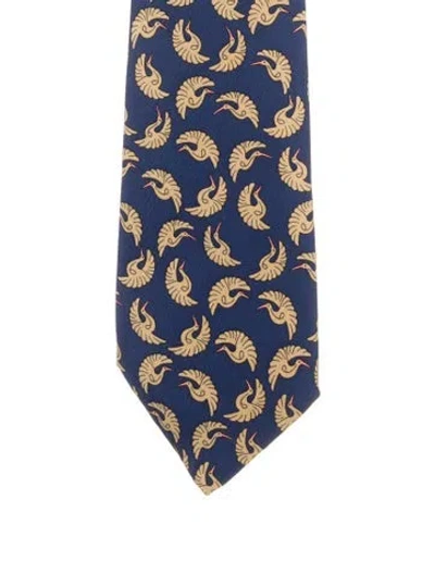Pre-owned Hermes Silk Tie In Blue