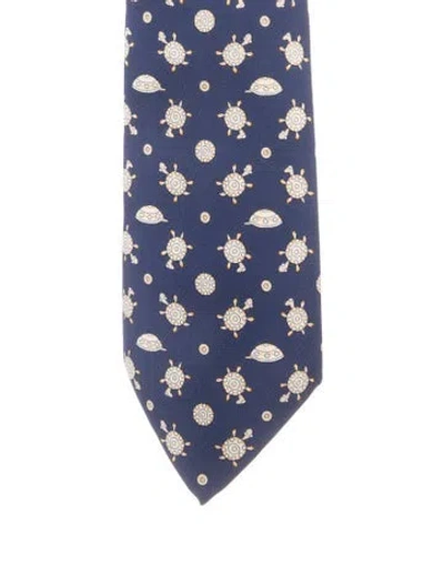 Pre-owned Hermes Silk Tie In Blue