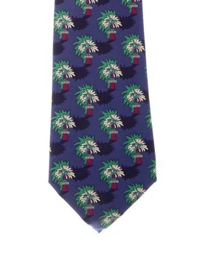 Pre-owned Hermes Silk Tie In Blue