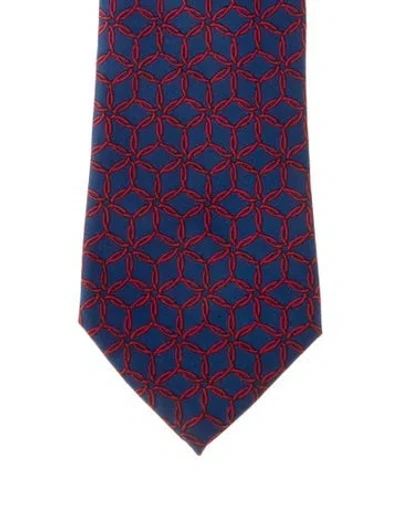 Pre-owned Hermes Silk Tie In Blue