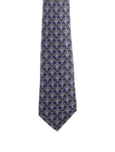 Pre-owned Hermes Silk Tie In Blue