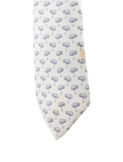 Pre-owned Hermes Silk Tie In Blue
