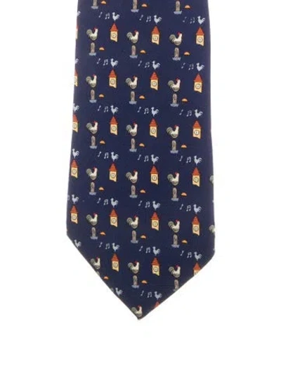 Pre-owned Hermes Silk Tie In Blue