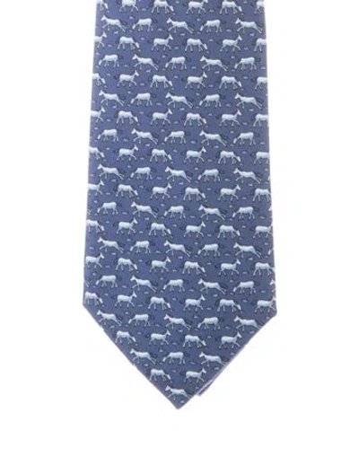 Pre-owned Hermes Silk Tie In Blue