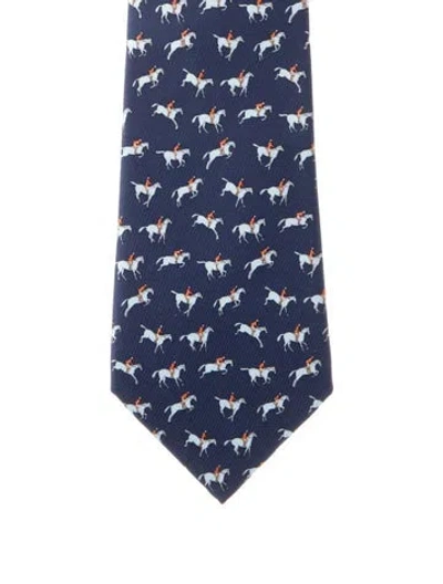 Pre-owned Hermes Silk Tie In Blue