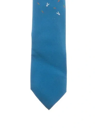 Pre-owned Hermes Silk Tie In Blue