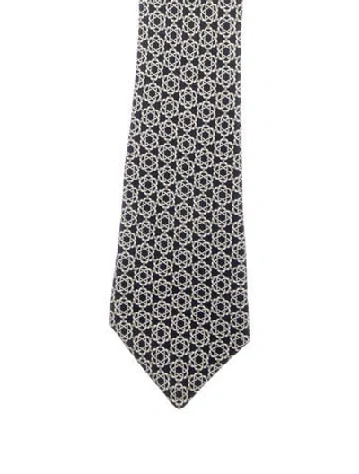 Pre-owned Hermes Silk Tie In Blue