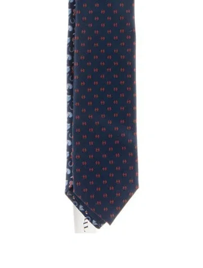 Pre-owned Hermes Silk Tie In Blue
