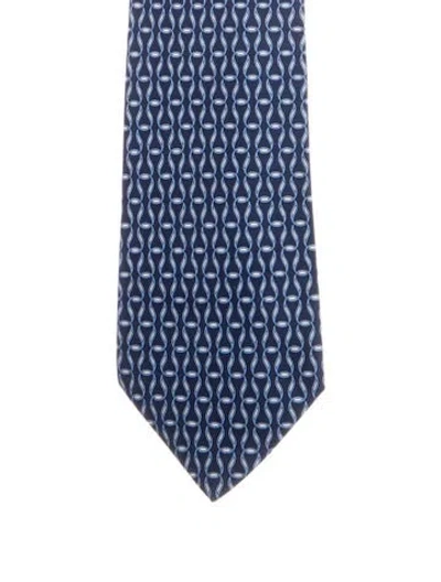Pre-owned Hermes Silk Tie In Blue
